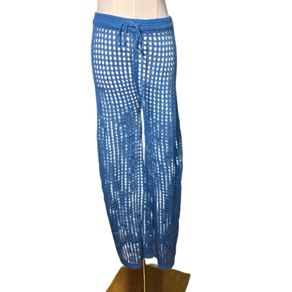 Blue Crochet Pants swimsuit Coverup size Small Drawstring Waist - Picture 1 of 4